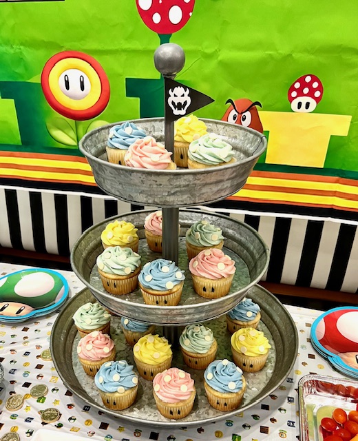 Super Mario Bros Birthday Party Power Up Mushroom Cupcakes