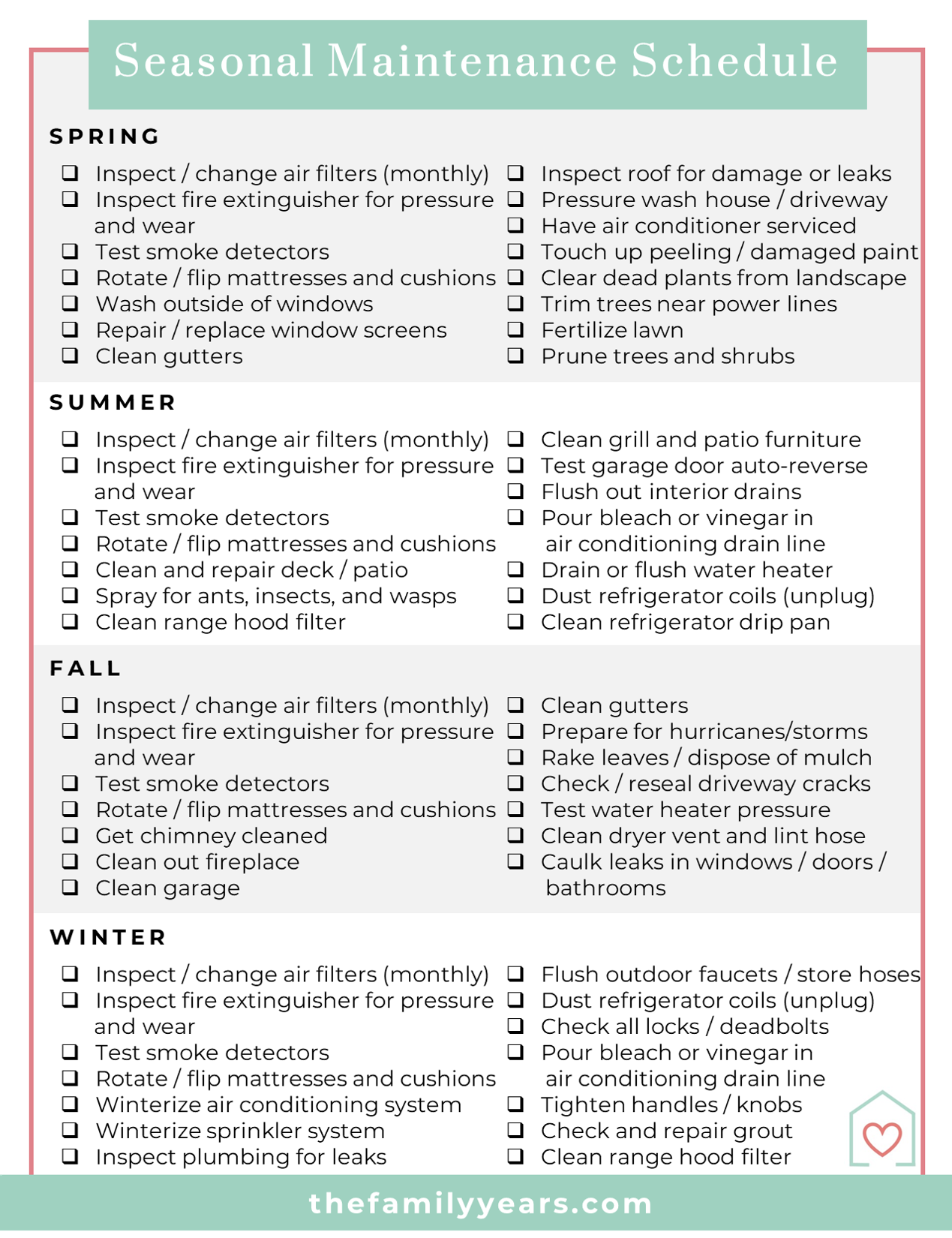 Seasonal Home Maintenance Schedule